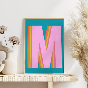 Bold Retro Typografy Monogram Letter in Blue Poster