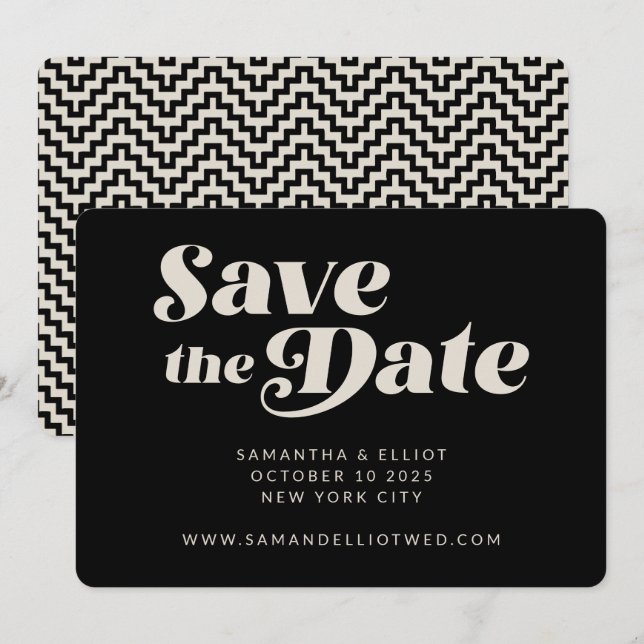 Bold Retro Typografy Schwarz-weiß Sleek Wedding Save The Date (Vorne/Hinten)