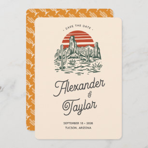 Bold Retro Vibes Saguaro Landscape Wüste Wedding Save The Date