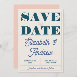 Bold Retro Vintage Aquamarine Pink Script Hochzeit Save The Date
