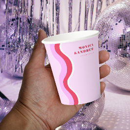 Bold Retro Wave Ästhetische Rosa und Rote Hochzeit Pappbecher