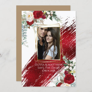 Bold Rich Crimson Paint Stroke und Floral Einladung