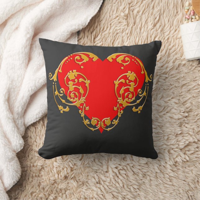 Bold Romantic Valentine Red Goth Heart Kissen (Decke)