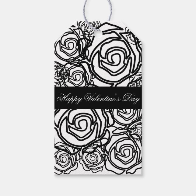 "Bold Rose Valentine" (b/w) Geschenkmarke Geschenkanhänger (Vorderseite)