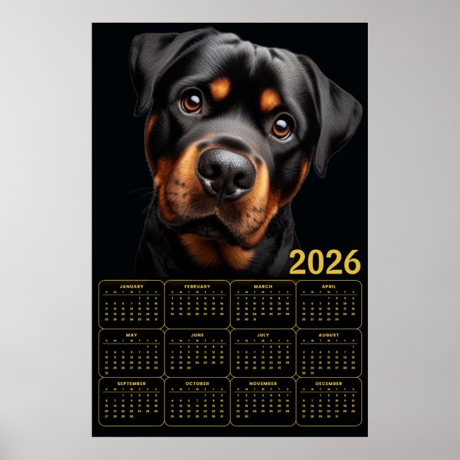 Bold Rottweiler 2026 Calendar Poster (Vorne)