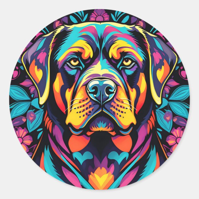 Bold Rottweiler Dog Vibrant Runder Aufkleber (Vorderseite)