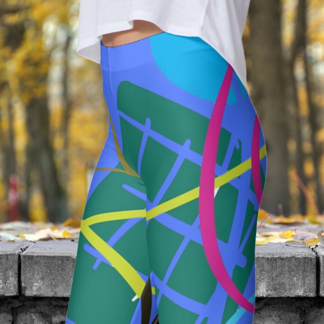 Bold Royal Blue Abstrakt Print Leggings (Abstract on Royal Blue)