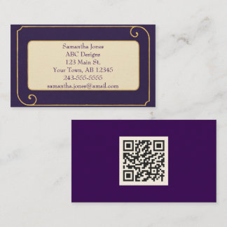 Bold Royal Lila & Gold QR Code Business Card Visitenkarte