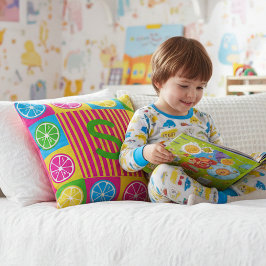 Bold S Initial Citrus Squares Vibrant Kissen