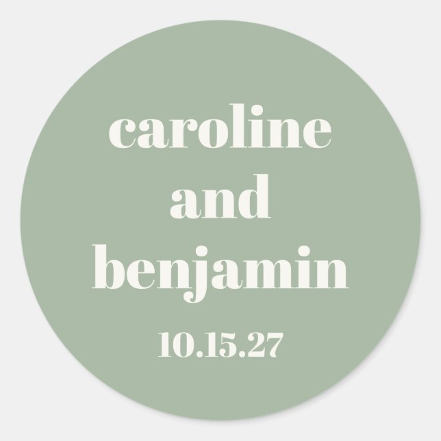 Bold Sage Green Chic Moderne Hochzeit Custom Runder Aufkleber (Vorderseite)