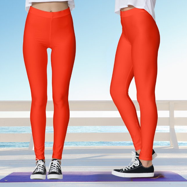 Bold Scarlet Red Yoga Leggings (Front And Side)