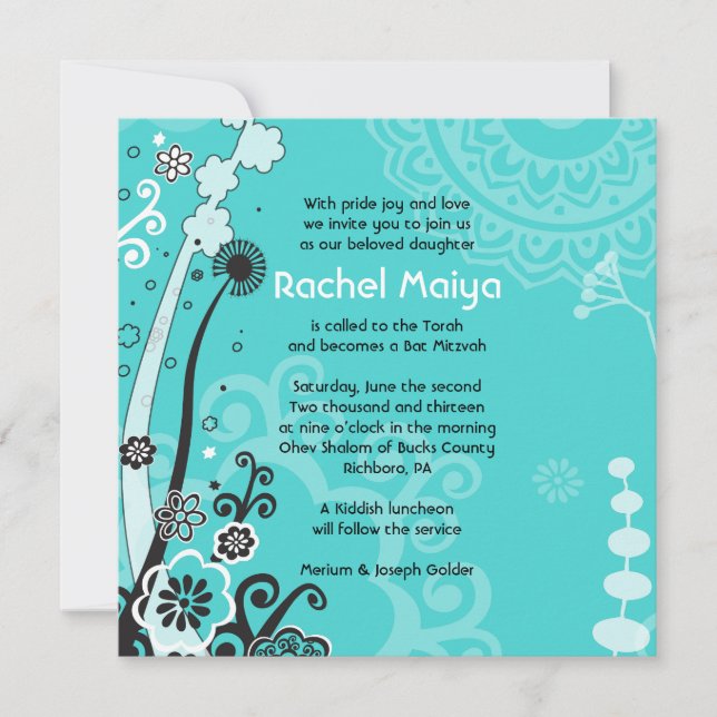 BOLD & SCHÖNE FLORAL BAT Mitzvah Einladung (Vorderseite)