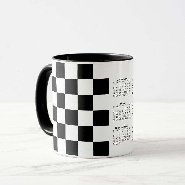 Bold Schwarz-weiß Checkered Pattern 2025 Calendar Tasse (Vorderseite Links)
