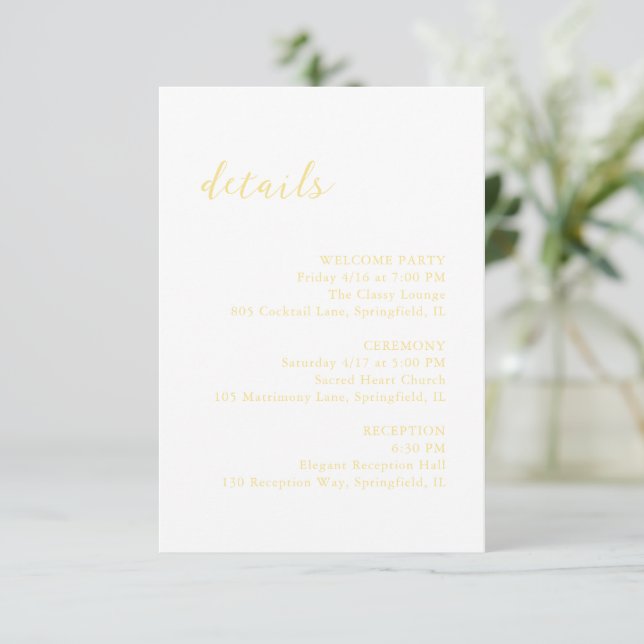 Bold Script Butter Yellow Elegant Wedding Begleitkarte (Stehend Vorderseite)