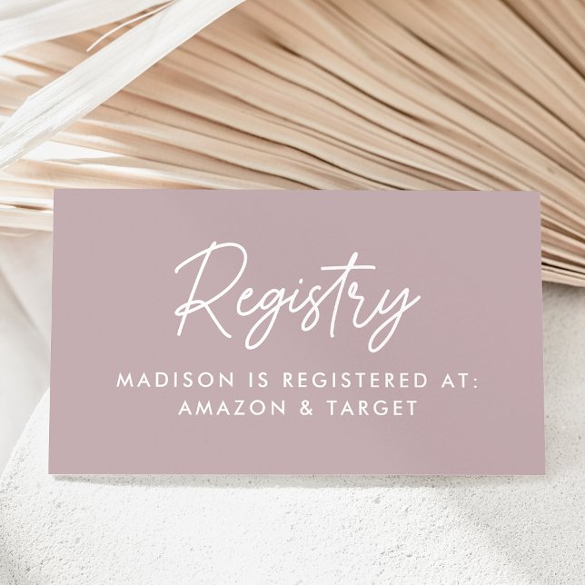 Bold Script Dusty Lila Baby Shower Registry Begleitkarte (Von Creator hochgeladen)