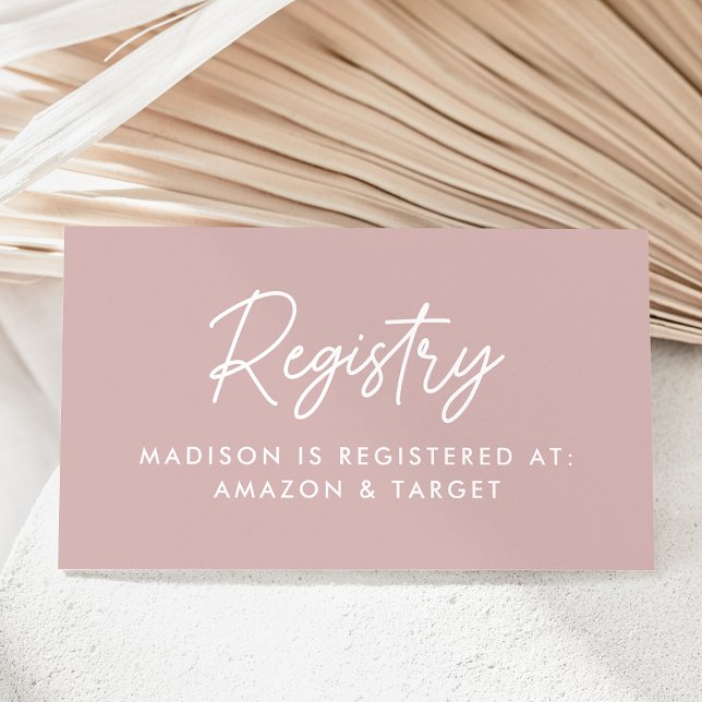 Bold Script Dusty Rose Baby Shooting Registry Begleitkarte (Von Creator hochgeladen)