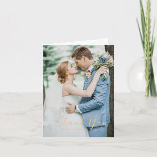 Bold Script Earthy Neutral Foto Elegant Wedding Dankeskarte