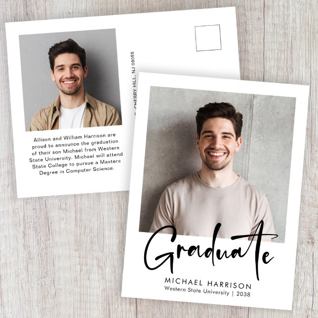 Bold Script-Foto-Abschluss Ankündigungspostkarte (Bold Script Photo Graduation Announcement Postcard)