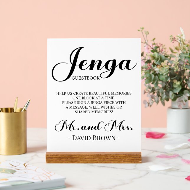 Bold Script Jenga Wedding Guestbook Acrylschild (Hochzeit)