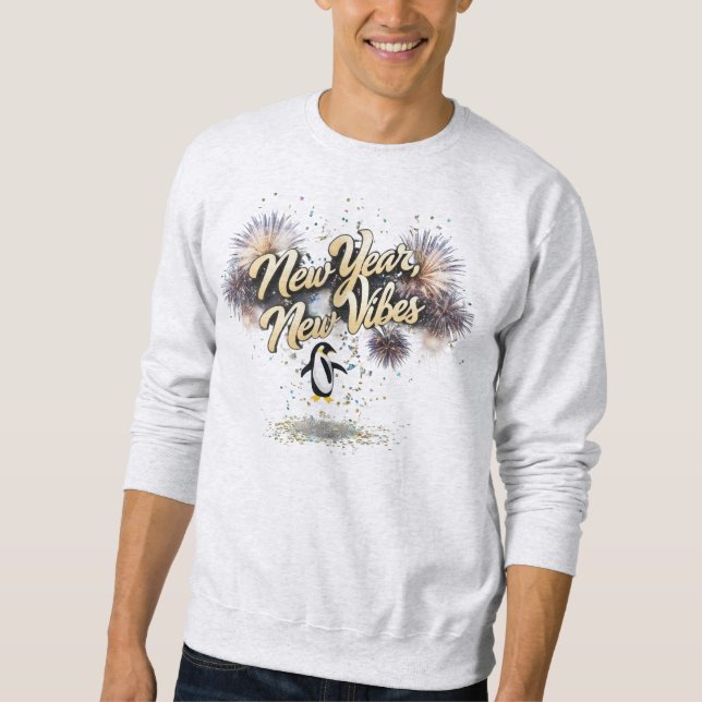 Bold Script "New Year, New Vibes" Penguin Basic Sweatshirt (Vorderseite)