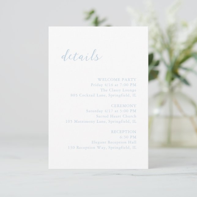 Bold Script Powder Blue Elegant Wedding Begleitkarte (Stehend Vorderseite)