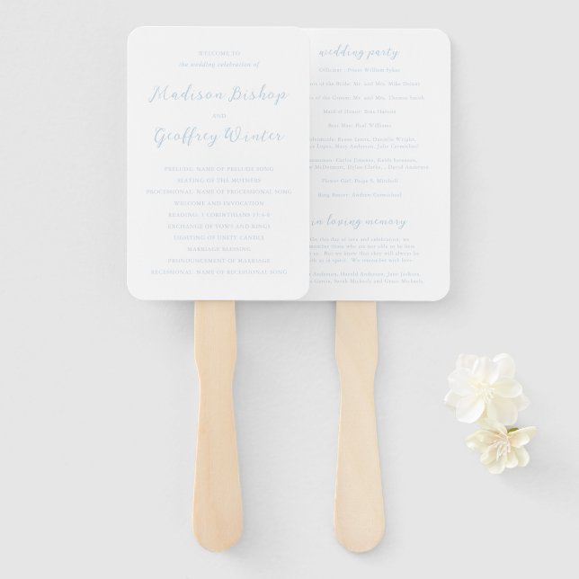 Bold Script Powder Blue Elegant Wedding Program Fächer (Vorne und Hinten)