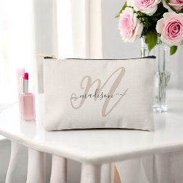 Bold Script Stilvoll Beige Monogram und Name Zubehörtasche