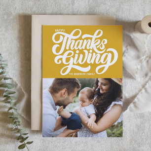 Bold Script Yellow Foto Happy Thanksgiving Feiertagskarte