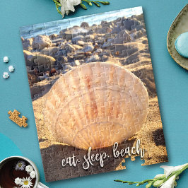 Bold Seashell Foto Eat Sleep Beach Script stilvoll Puzzle