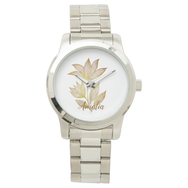 Bold Silver & Gold Signature Floral Watch Armbanduhr (Vorderseite)