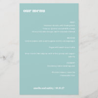 Bold Simple Aqua Blue Simple Custom Wedding Menu