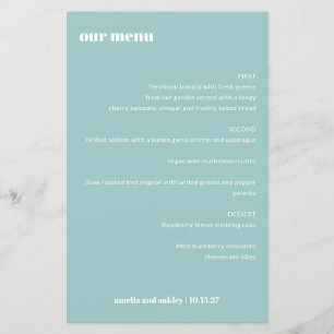 Bold Simple Aqua Blue Simple Custom Wedding Menu