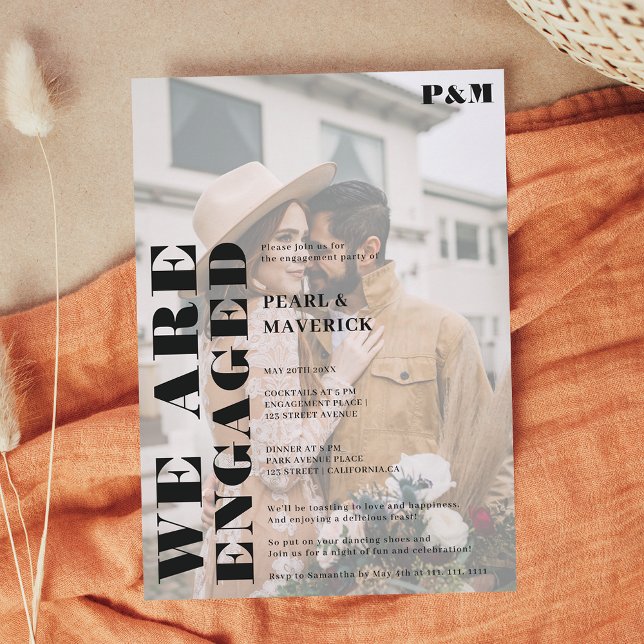 Bold simple black white photo engagement party einladung (Bold simple black white photo engagement party invitation)