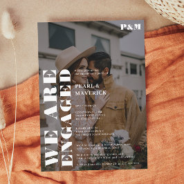 Bold simple white black photo engagement party einladung