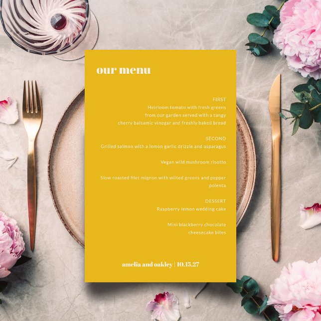 Bold Simple Yellow Simple Custom Wedding Menu (Von Creator hochgeladen)