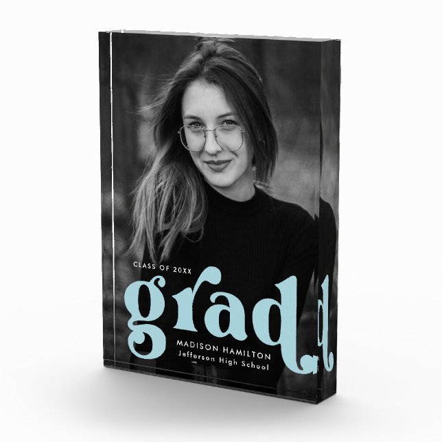 Bold Sky Blue Typografy Abschluss Fotoblock (Rechts)