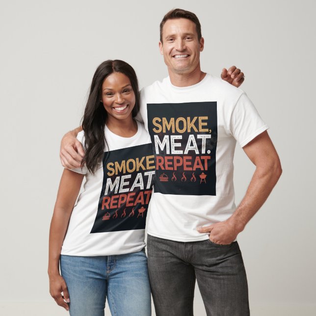 Bold Smoke Meat Repeat Typography Tshirt (Unisex)