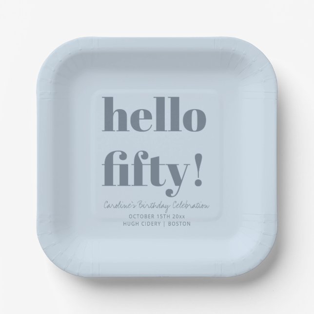 Bold Soft Blue Modern 50th Birthday Custom Pappteller (Vorderseite)