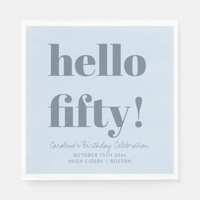 Bold Soft Blue Modern 50th Birthday Custom Serviette (Vorderseite)