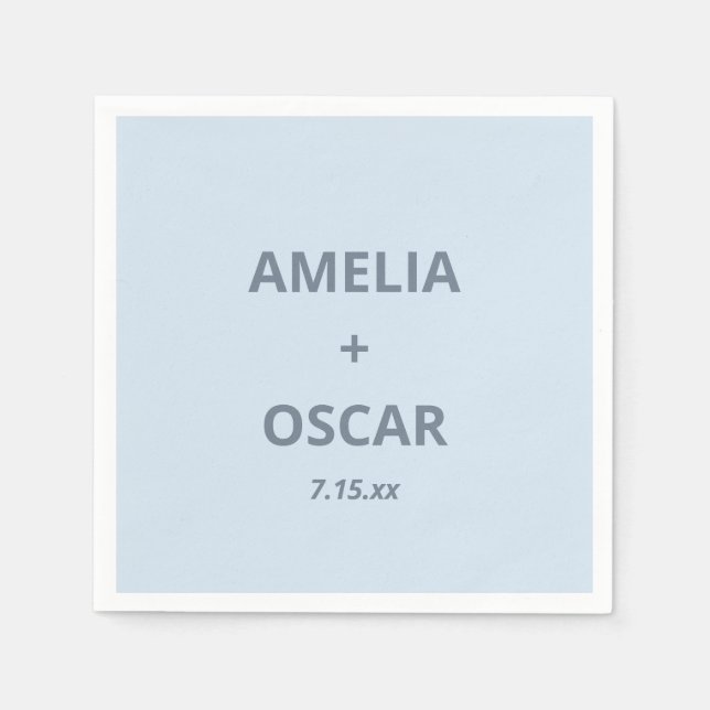 Bold Soft Blue Modern Wedding Names Date Custom Serviette (Vorderseite)