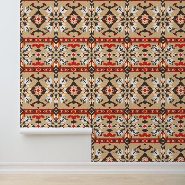 Bold Southwestern Geometric Feather Pattern Tapete (Anwendung)