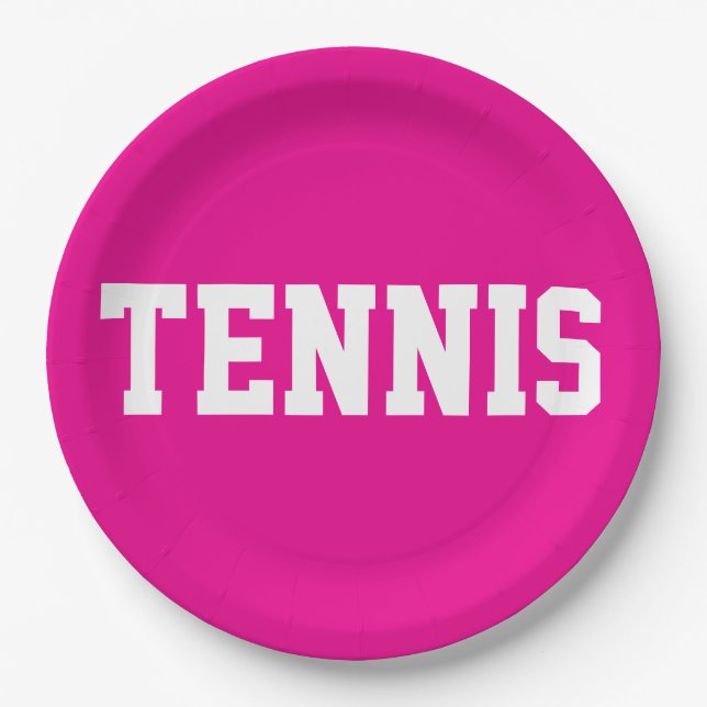 Bold Sporty Bright Pink Athletic White TENNIS Text Pappteller (Vorderseite)