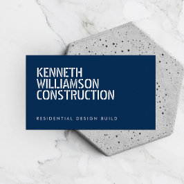 Bold Stenciled Blue Construction Business Card Visitenkarte