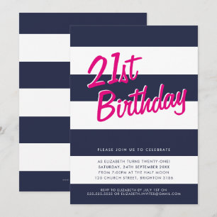 BOLD STRIPED Geburtstagsparty INVITE blauen Rosa Einladung