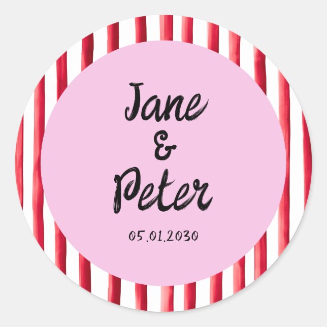 Bold Stripes Modern Red and Pink Wedding Stickers (Vorderseite)