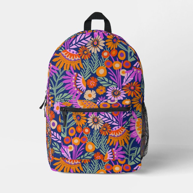 Bold Summer Garden Floral Bedruckter Rucksack (Vorderseite)