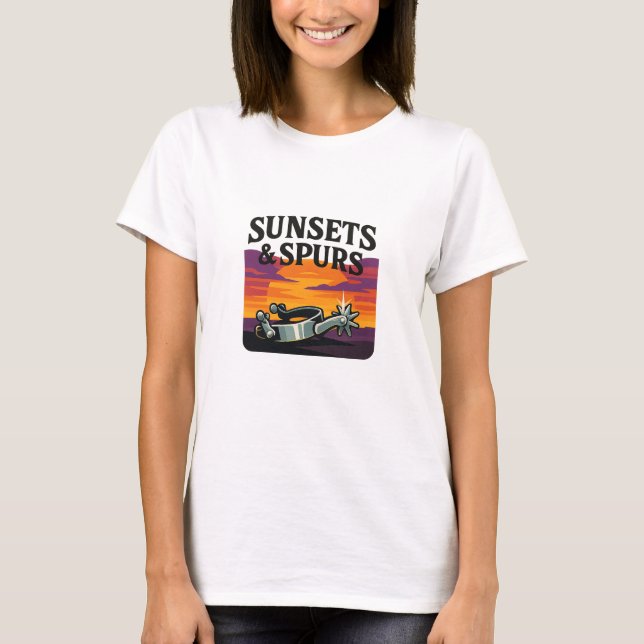 Bold Sunset Purple Western Spurs Graphic T-Shirt (Vorderseite)