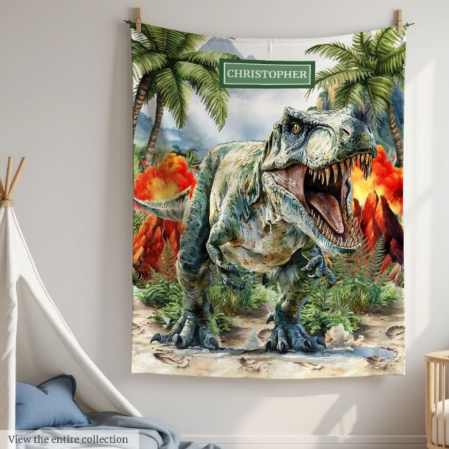Bold T-Rex Dinosaur Blanket Individuelle Name für  Fleecedecke (Bold T-Rex Dinosaur Blanket Custom Name for Boys)