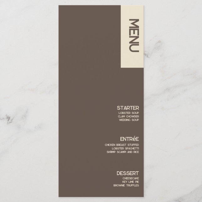 Bold Tan Brown Wedding Menu Menükarte (Vorderseite)