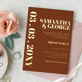 Bold Terracotta Burnt Orange Moderne Hochzeit Folieneinladung